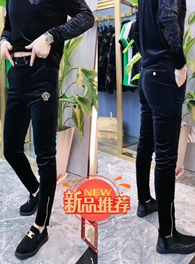 21177冬季男士新款绅士百搭金丝绒小脚裤时尚潮流卫裤男款休闲裤