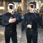 2023秋冬男士 T恤男 商务休闲加绒长袖 圆领欧货打底衫 男金丝绒小衫