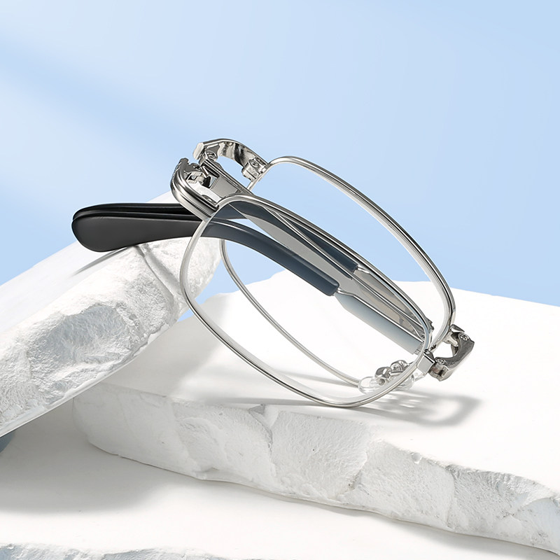 简约时尚老花镜高清高透光水晶耐磨镜片折叠金属男全框眼镜2109