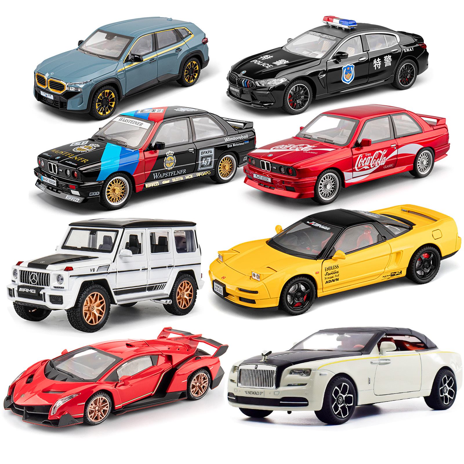 1/24合金汽车模型回力声光开门男孩玩具夜市摆摊地推小玩具