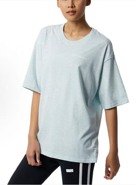 New Balance  纯色运动休闲圆领多巴胺短袖浅蓝色 BCL仓