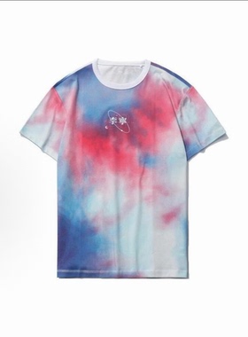 黑龙江63仓 李宁 蓝粉星空满印圆领短袖T恤 男款 AHSR165-1