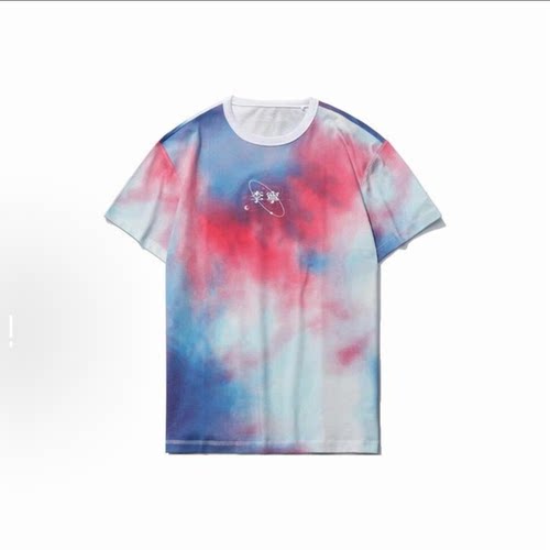 黑龙江63仓 李宁 蓝粉星空满印圆领短袖T恤 男款 AHSR165-1