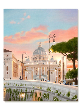 【特惠捡漏】插画师Kits复刻艺术版画高级感法式建筑街景装饰画芯