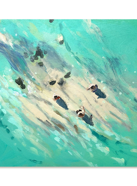 【特惠捡漏】Nina Brooke复刻艺术版画蓝绿色大海景游泳装饰画芯