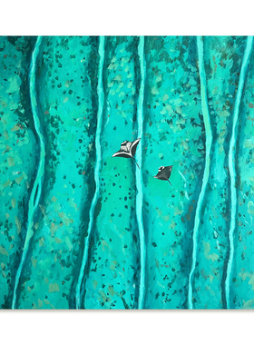 【特惠捡漏】Nina Brooke复刻艺术版画蓝绿色大海景游泳装饰画芯