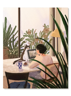 【特惠捡漏】插画师Subin复刻艺术版画清新治愈系咖啡店装饰画芯