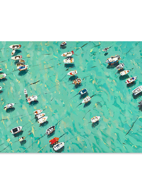 【特惠捡漏】Nina Brooke复刻艺术版画蓝绿色大海滩风景装饰画芯