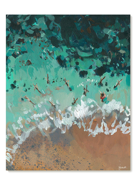 【特惠捡漏】Nina Brooke复刻艺术版画蓝绿色大海滩风景装饰画芯