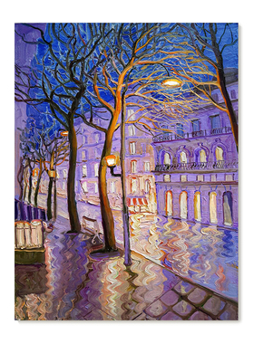 【特惠捡漏】Sergiu Ciochina复刻艺术插画法式建筑夜景装饰画芯