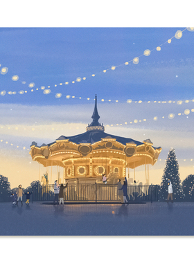 【特惠捡漏】插画师Subin复刻艺术版画治愈亲子旋转木马装饰画芯