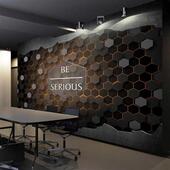 健身房酒吧网咖工业风背景墙纸复古金属铁皮不规则几何六边形壁纸