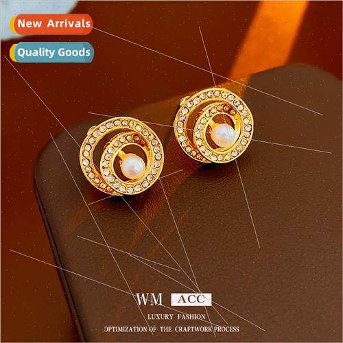 lver needle gold pearl diamond earrings Korea small delicate
