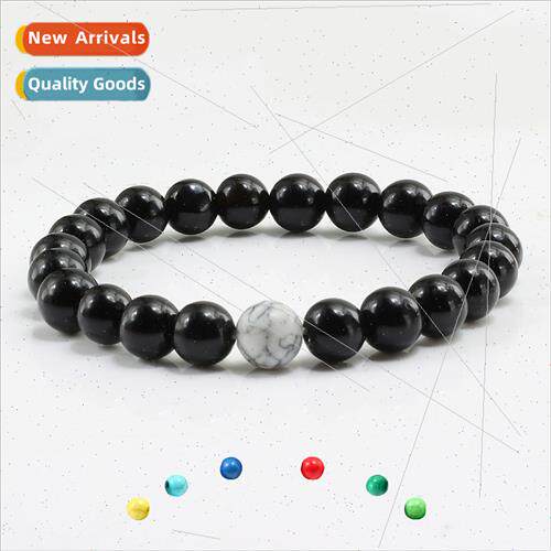 Colorful Turquoise Beads Bracelet Glossy Black Frosted Beade