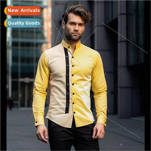 Men 2023 fall new long-sleeved shirt men Henry collar Slim m