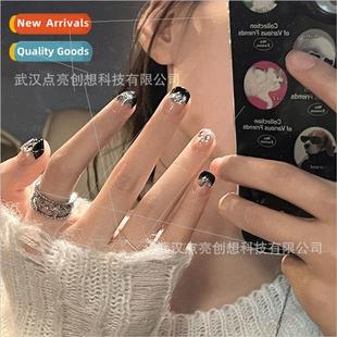 French Black Short Nails Finished new Nail Wear Removable