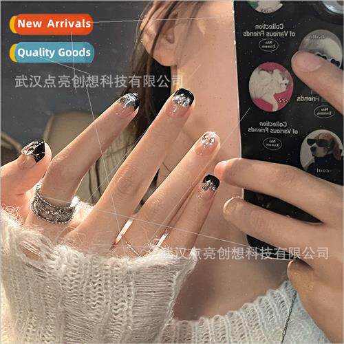 Wear Nails new French Black Removable Nail Finished Short Pr