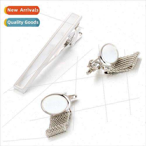 Shell Mother-of-pearl Set Cufflinks Oval Chain Buttons Fine