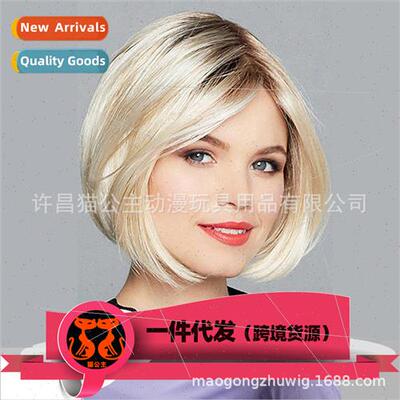 Europe Fashion Ladies Short Dyed Deep Roots o Head Wigs Chem