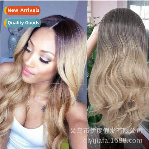 Europe wigs 适用women long curly hair without bangs high tem