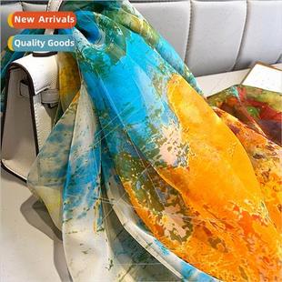 oil painting silk Korean scarf fall new spring 2022 fashion