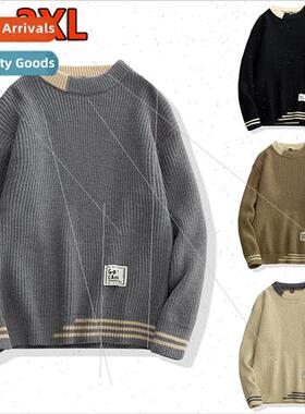 Fake twoPCS round neck sweater men spring fall loose pullove