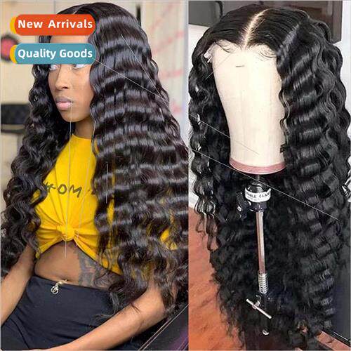Europe new front lace wig black water ripple long curly hair
