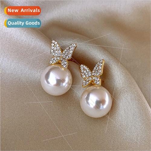 925 silver pin diamond butterfly pearl earrings sense earrin