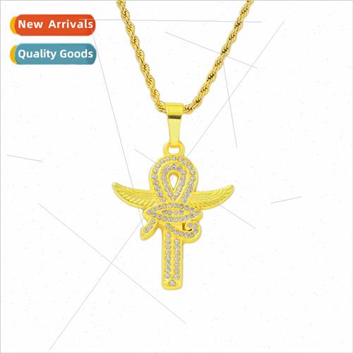 Europe Hip Hop Ankh Cross Diamond Pendant Necklace Vintage T