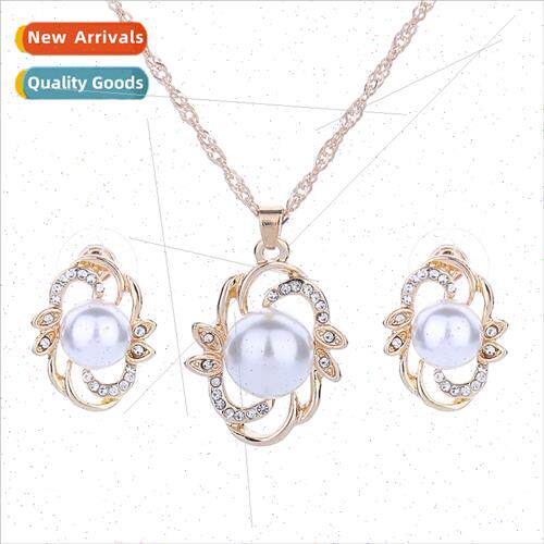 Europe new pearl diamond flowers leaves earrings necklace se