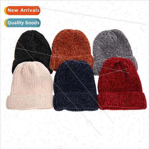 Autumn winter solid colour light plate chenille wool cap lad