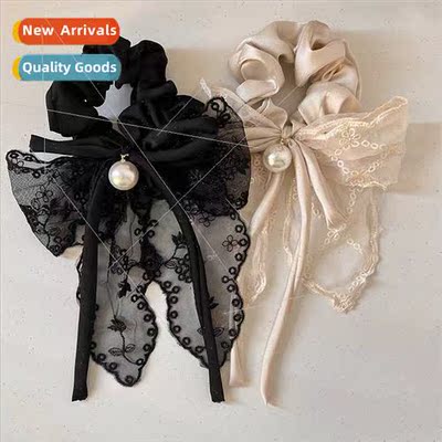 French elegant lace pearl bow flutter large intestine ring h
