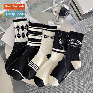 OnePCS boneless striped socks spring fall letter embroidery