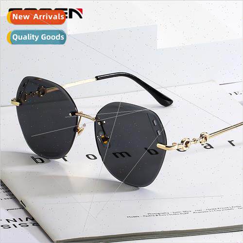new women sun glasses metal rimless hollow cut edge sunglass