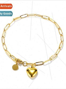 ins niche peach heart round tag charm stainless steel bracel