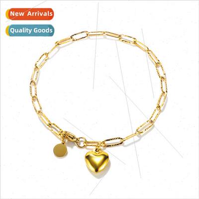 ins niche peach heart round tag charm stainless steel bracel