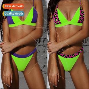 Patchwork Bright Solid Color Bikini Seaside Triangle Swimsu