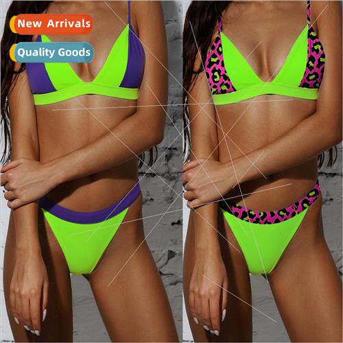 Seaside Swimsu Bright Patchwork Solid Color Triangle Bikini