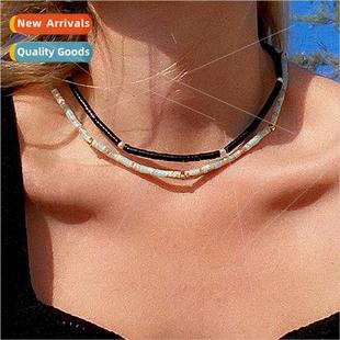 niche color female wind col necklace Europe beaded Ins stone