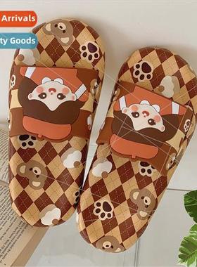 Cartoon plaid bear indoor outdoor wear a word slippers colle