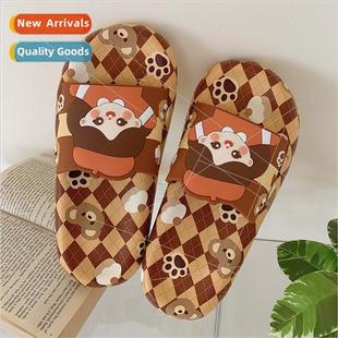 indoor outdoor slippers plaid colle word bear Cartoon wear