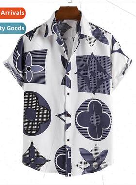 2022 spring summer new men geometric print short-sleeved shi