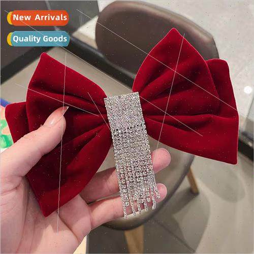 new high-end fall winter burgundy velvet bow hair clips fema