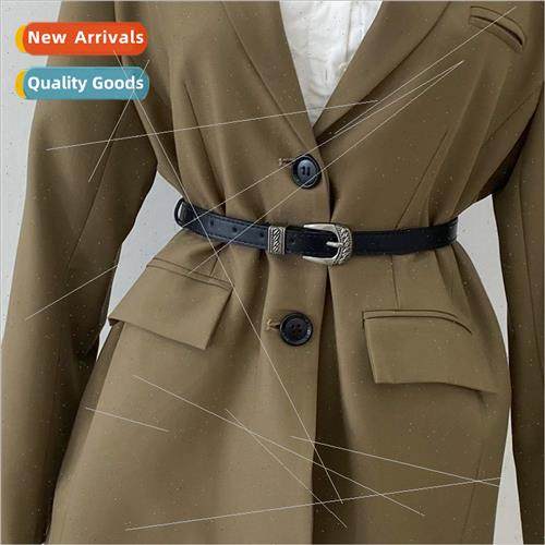 new belt female simple ins round bronze color retro square b