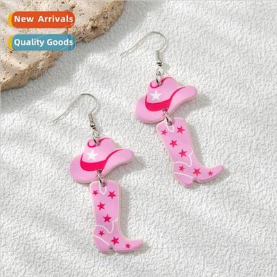 Western cowboy  acrylic earrings pink hat boots fashion pers