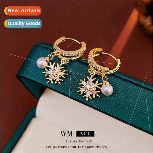 Plating micro-set zirconia snowflake pearl earrings earrings
