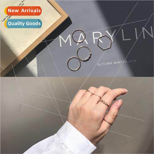 Geometric ring female ins minimalist fourpcs gold-plated fin