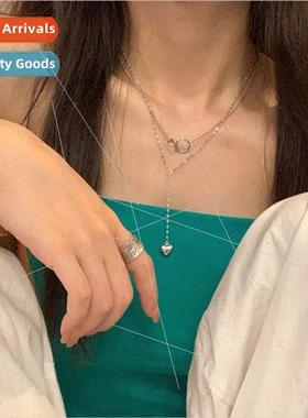 Salt Girls Sweet Cool Double Layers Heart Necklace Female ch
