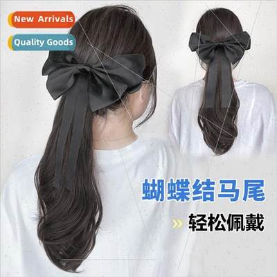 Bow tie low ponytail wig female slightly curly long hair scr