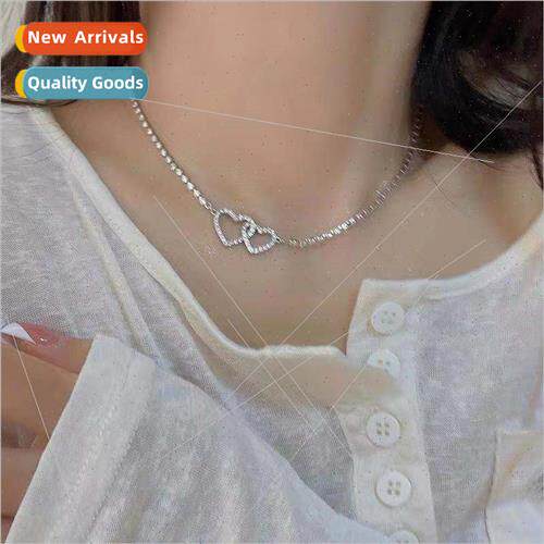 Fresh full diamond love heart necklace women Korea niche sim